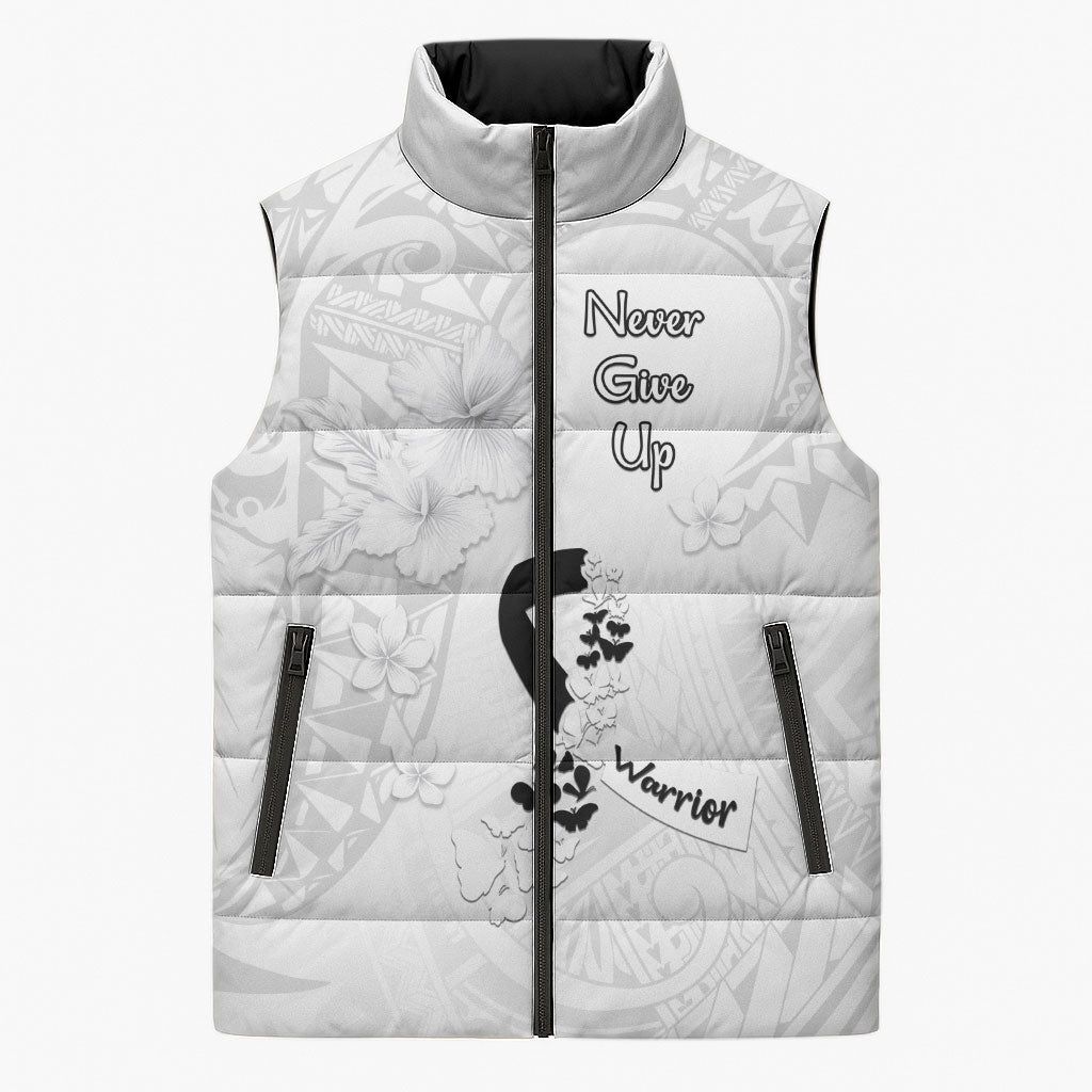 Lung Cancer Support Sleeveless Puffer Jacket Never Give Up Polynesian Style
