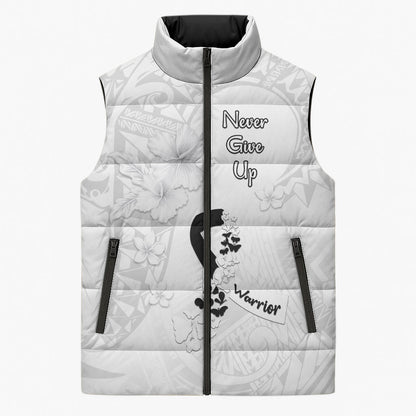 Lung Cancer Support Sleeveless Puffer Jacket Never Give Up Polynesian Style