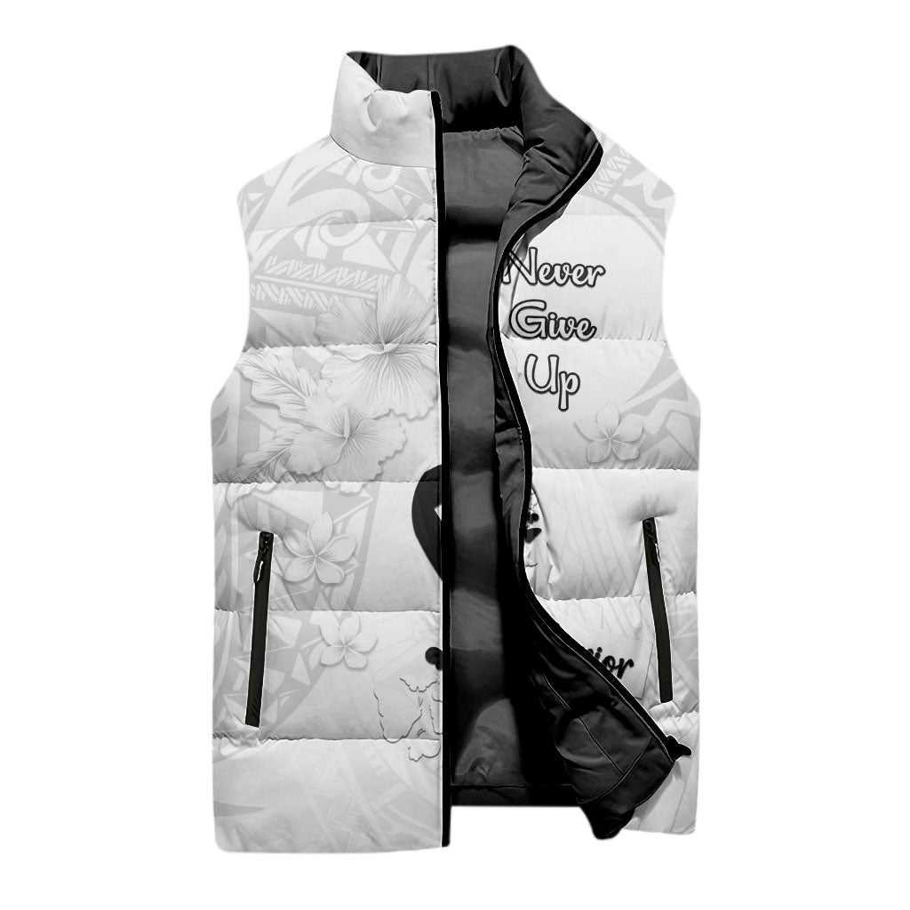 Lung Cancer Support Sleeveless Puffer Jacket Never Give Up Polynesian Style