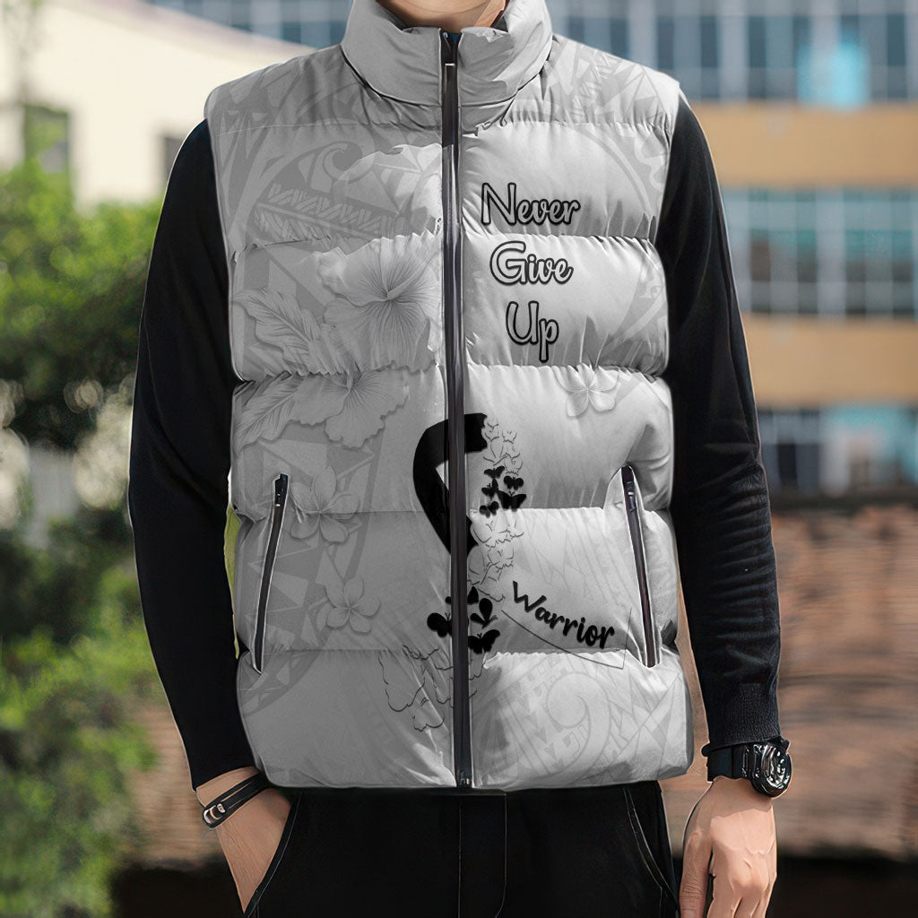 Lung Cancer Support Sleeveless Puffer Jacket Never Give Up Polynesian Style