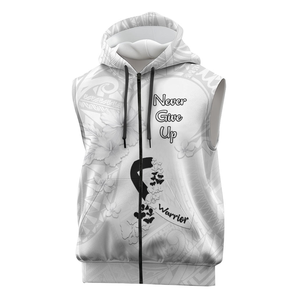 Lung Cancer Support Sleeveless Zip Hoodie Never Give Up Polynesian Style