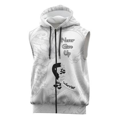 Lung Cancer Support Sleeveless Zip Hoodie Never Give Up Polynesian Style