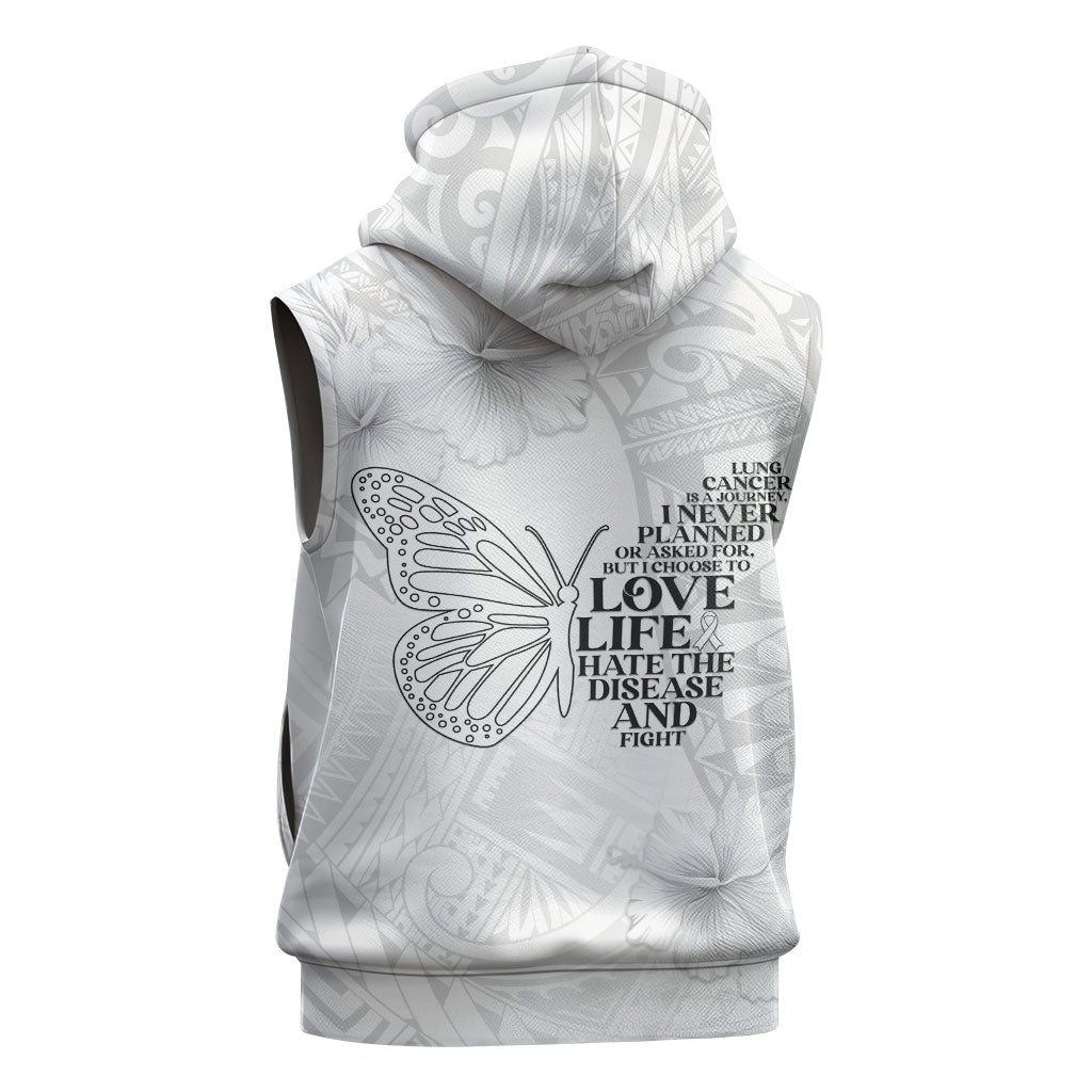 Lung Cancer Support Sleeveless Zip Hoodie Never Give Up Polynesian Style