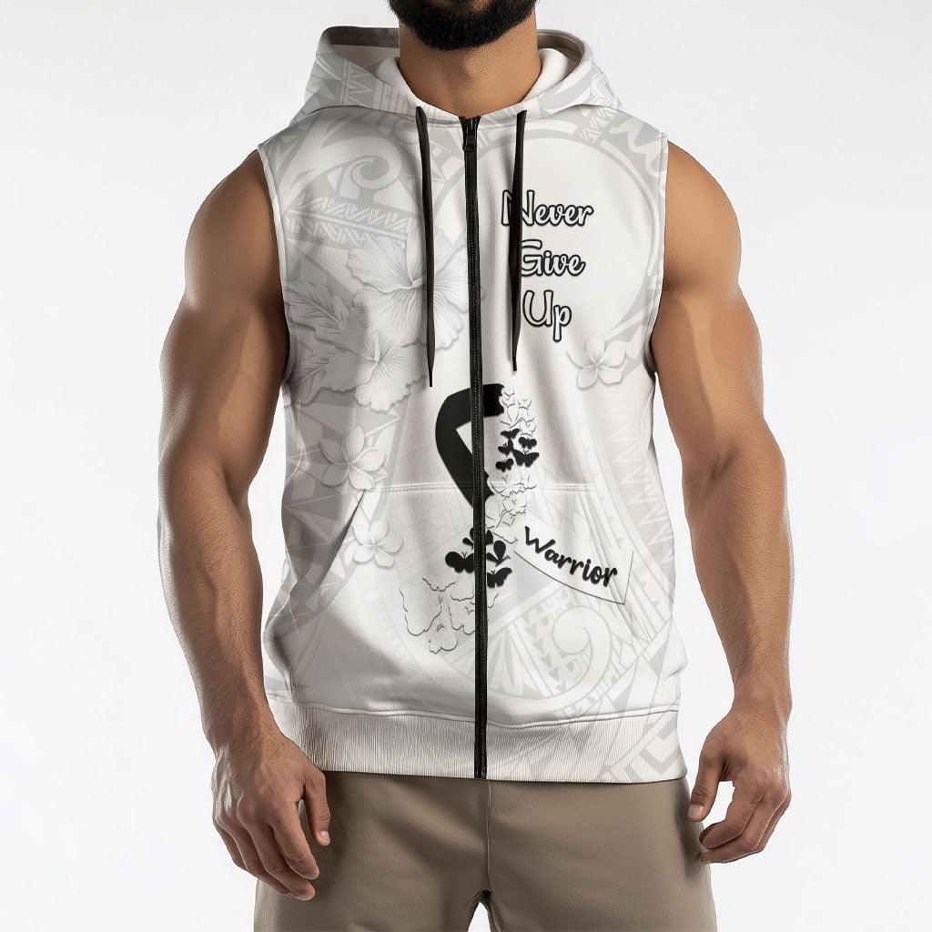 Lung Cancer Support Sleeveless Zip Hoodie Never Give Up Polynesian Style