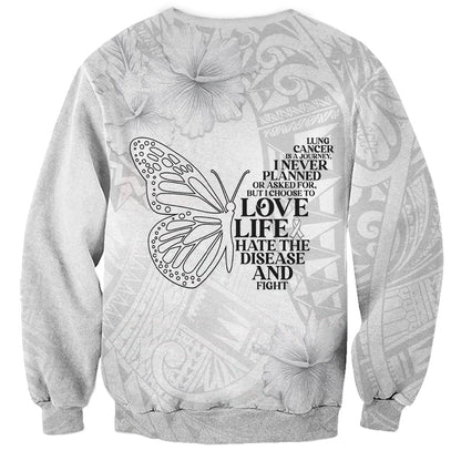 Lung Cancer Support Sweatshirt Never Give Up Polynesian Style