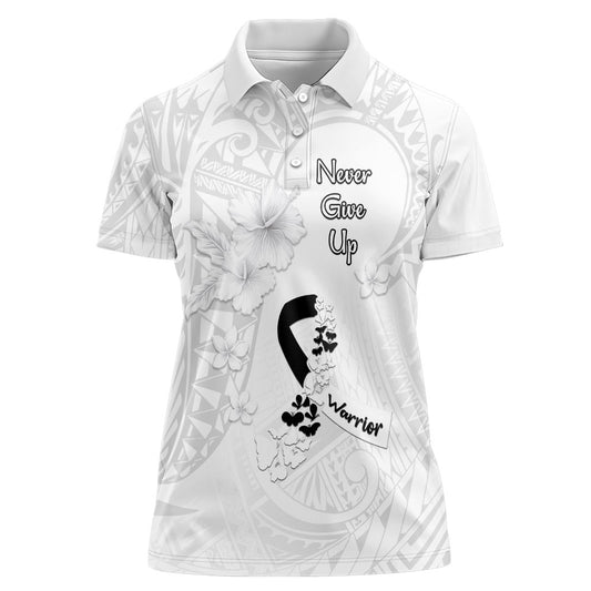 Lung Cancer Support Women Polo Shirt Never Give Up Polynesian Style