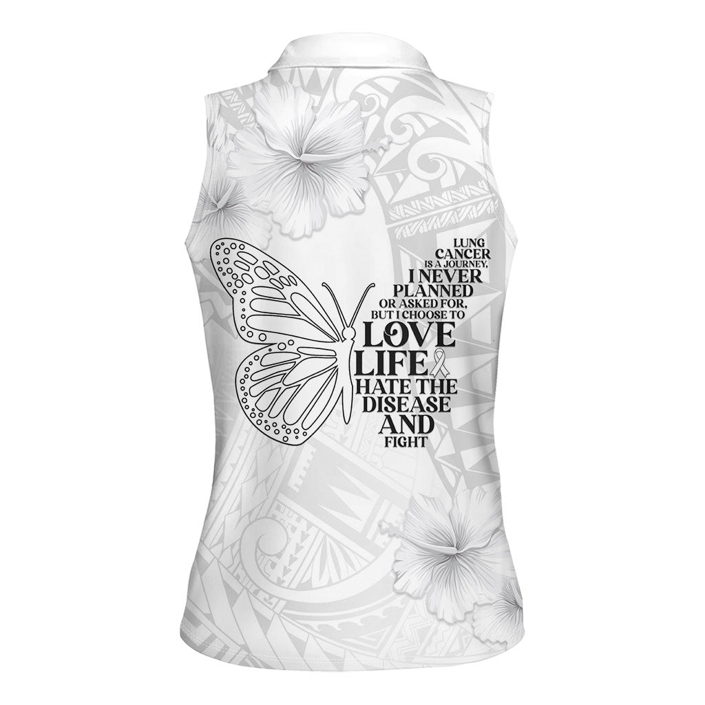 Lung Cancer Support Women Sleeveless Polo Shirt Never Give Up Polynesian Style