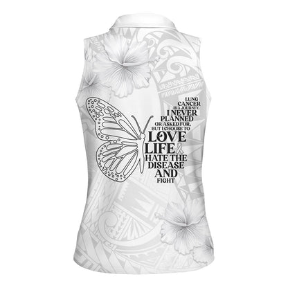 Lung Cancer Support Women Sleeveless Polo Shirt Never Give Up Polynesian Style