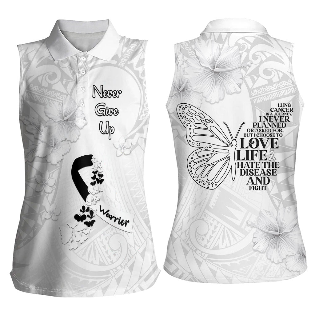 Lung Cancer Support Women Sleeveless Polo Shirt Never Give Up Polynesian Style