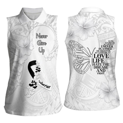 Lung Cancer Support Women Sleeveless Polo Shirt Never Give Up Polynesian Style