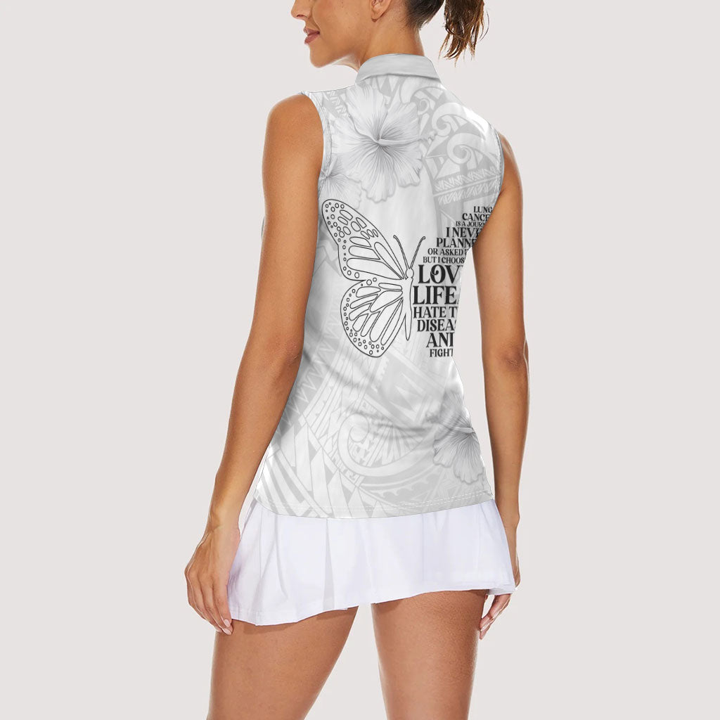 Lung Cancer Support Women Sleeveless Polo Shirt Never Give Up Polynesian Style
