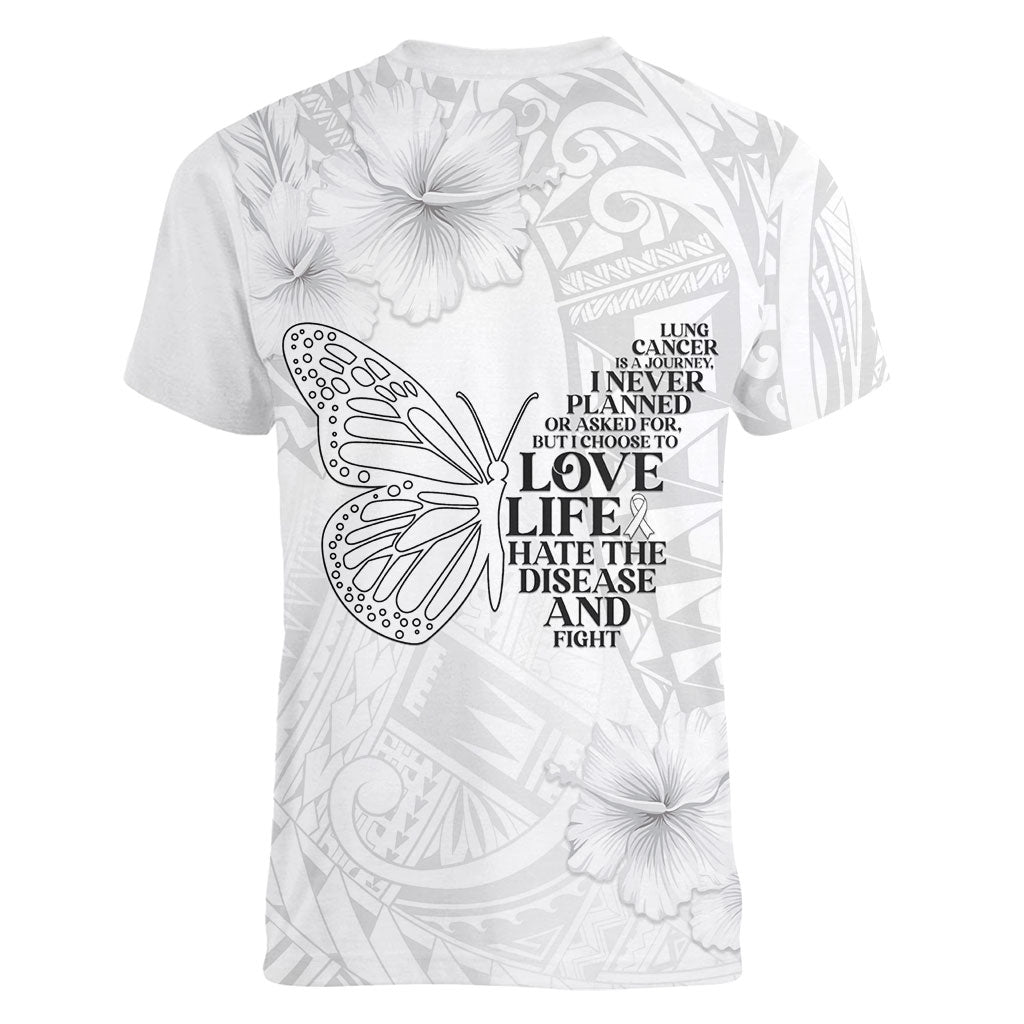 Lung Cancer Support Women V-Neck T-Shirt Never Give Up Polynesian Style