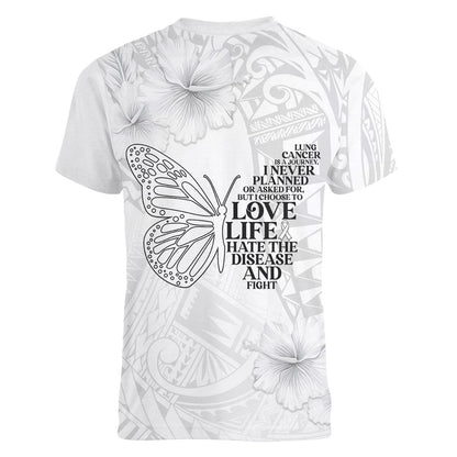 Lung Cancer Support Women V-Neck T-Shirt Never Give Up Polynesian Style