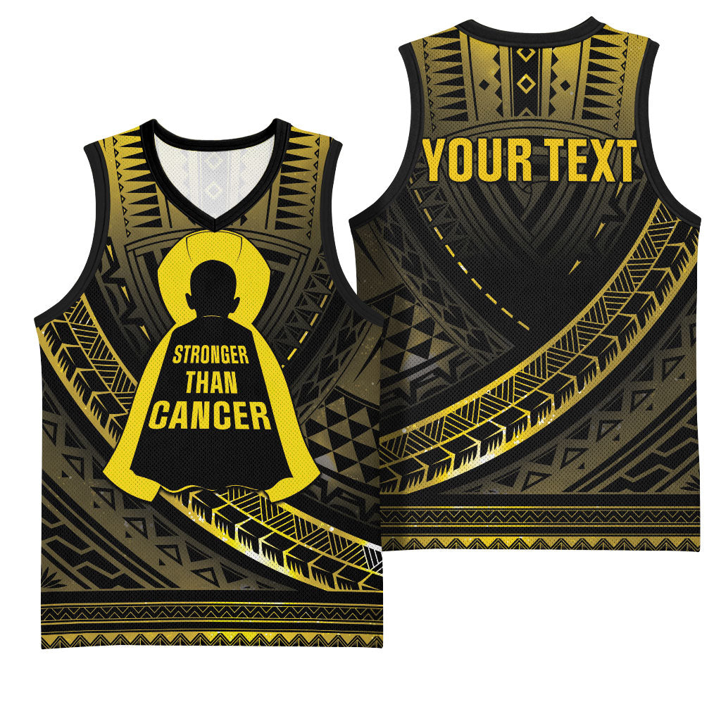 Personalised Polynesia Childhood Cancer Support Basketball Jersey You Are Stronger Than Cancer