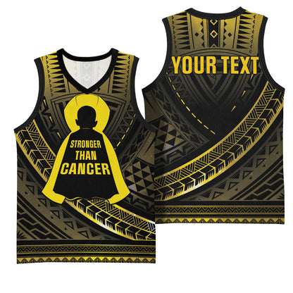 Personalised Polynesia Childhood Cancer Support Basketball Jersey You Are Stronger Than Cancer