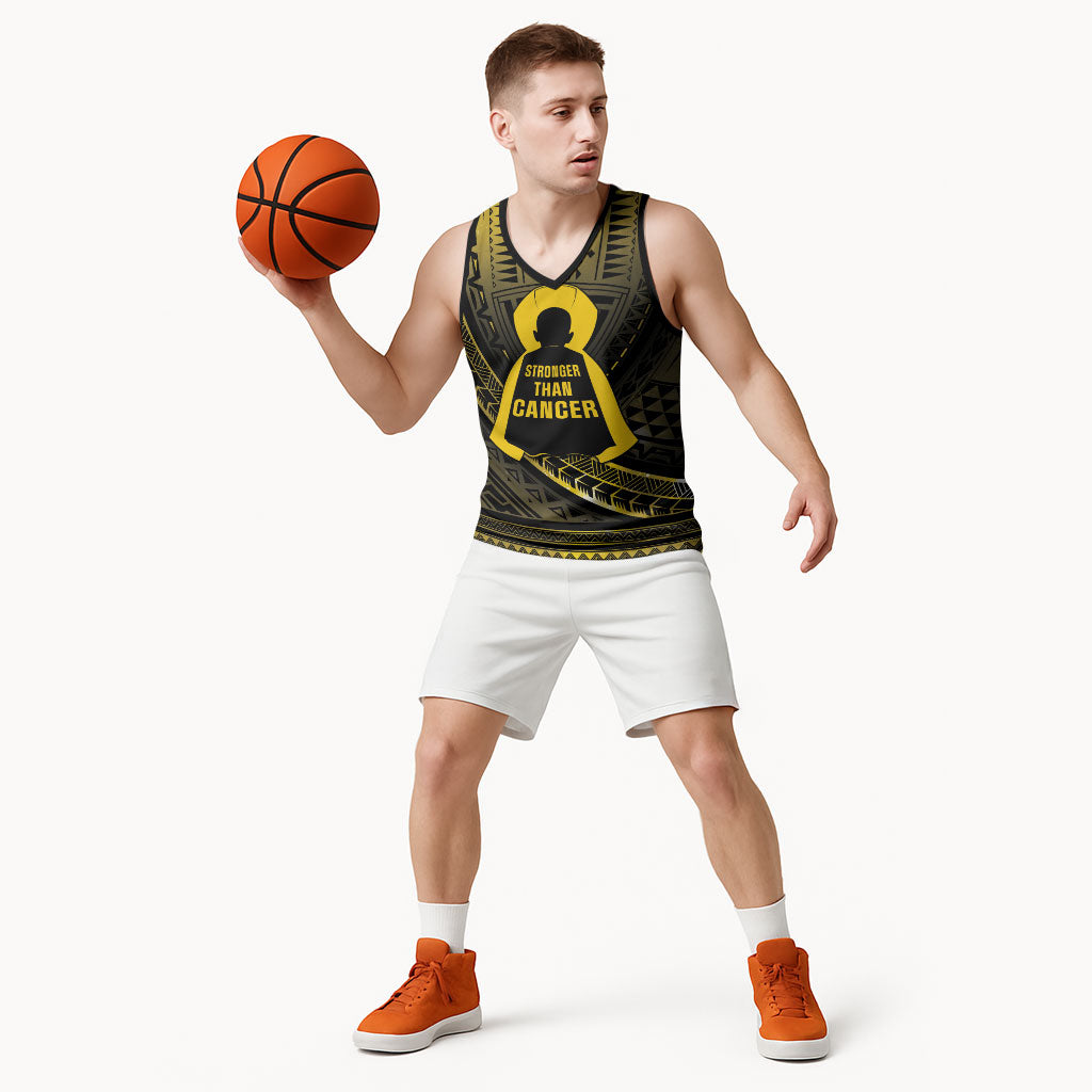 Personalised Polynesia Childhood Cancer Support Basketball Jersey You Are Stronger Than Cancer