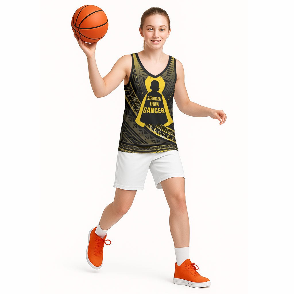 Personalised Polynesia Childhood Cancer Support Basketball Jersey You Are Stronger Than Cancer