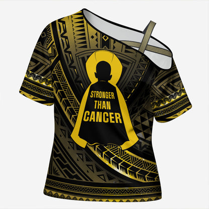 Personalised Polynesia Childhood Cancer Support Cross Shoulder Shirt You Are Stronger Than Cancer