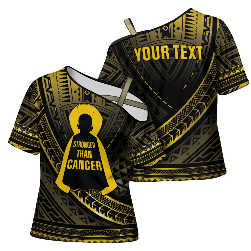 Personalised Polynesia Childhood Cancer Support Cross Shoulder Shirt You Are Stronger Than Cancer