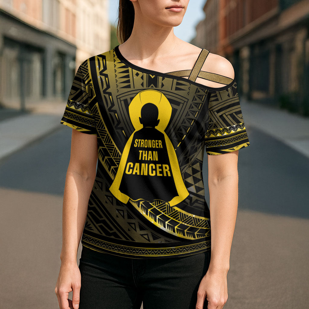 Personalised Polynesia Childhood Cancer Support Cross Shoulder Shirt You Are Stronger Than Cancer