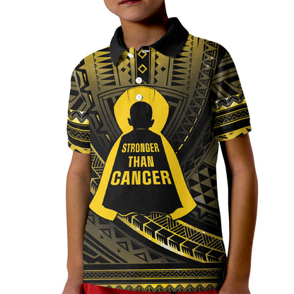 Personalised Polynesia Childhood Cancer Support Kid Polo Shirt You Are Stronger Than Cancer
