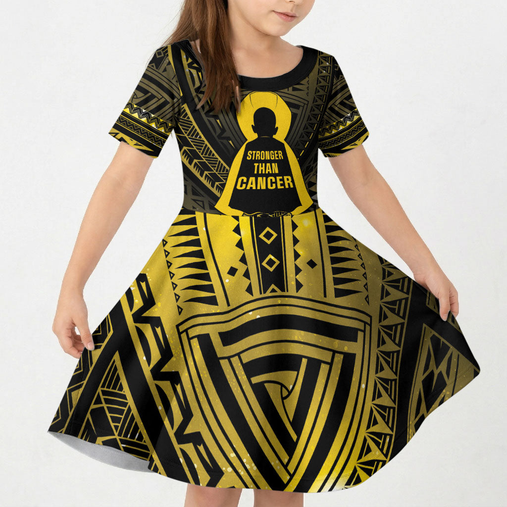 Personalised Polynesia Childhood Cancer Support Kid Short Sleeve Dress You Are Stronger Than Cancer