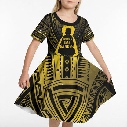 Personalised Polynesia Childhood Cancer Support Kid Short Sleeve Dress You Are Stronger Than Cancer