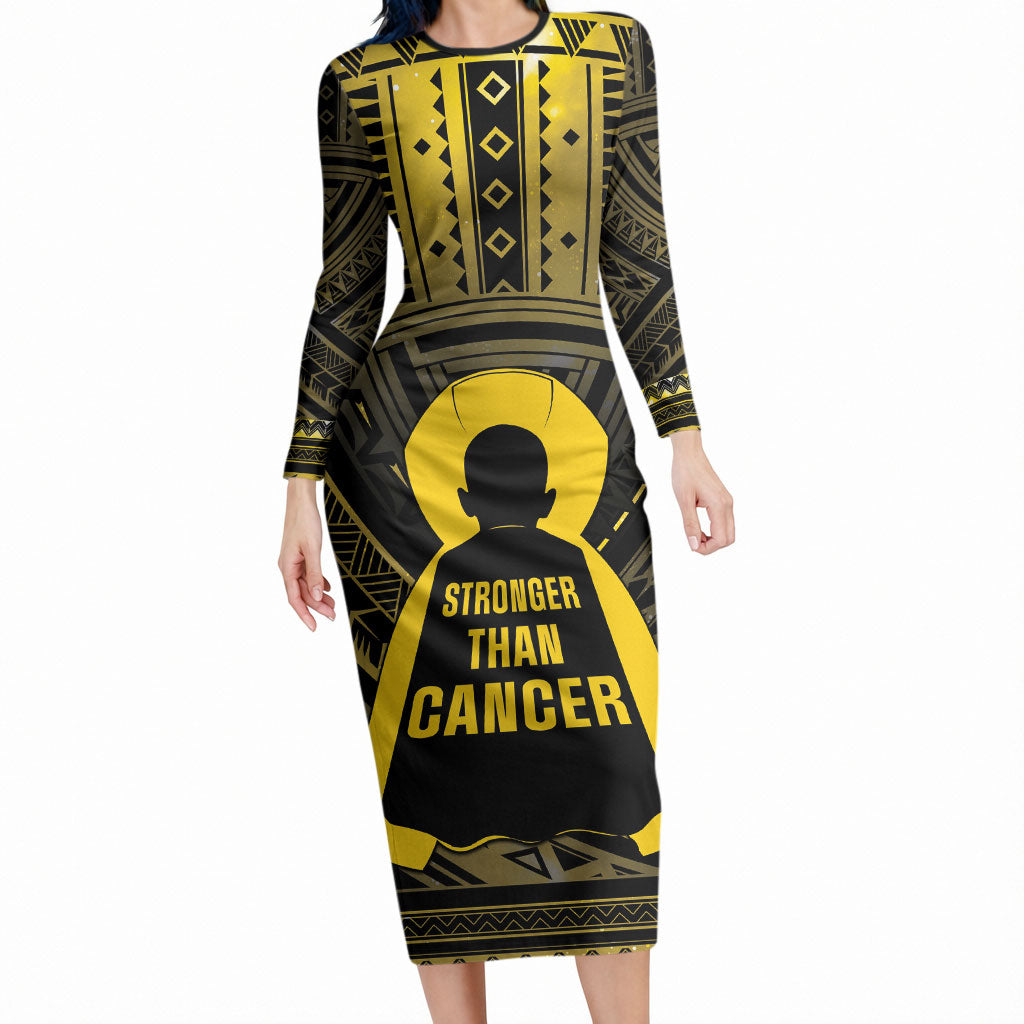 Personalised Polynesia Childhood Cancer Support Long Sleeve Bodycon Dress You Are Stronger Than Cancer
