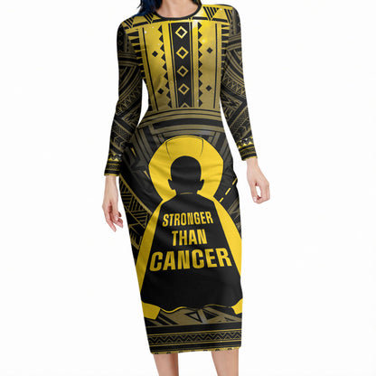 Personalised Polynesia Childhood Cancer Support Long Sleeve Bodycon Dress You Are Stronger Than Cancer