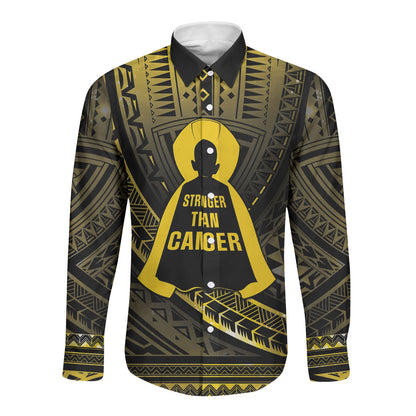 Personalised Polynesia Childhood Cancer Support Long Sleeve Button Shirt You Are Stronger Than Cancer