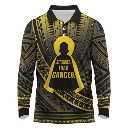 Personalised Polynesia Childhood Cancer Support Long Sleeve Polo Shirt You Are Stronger Than Cancer
