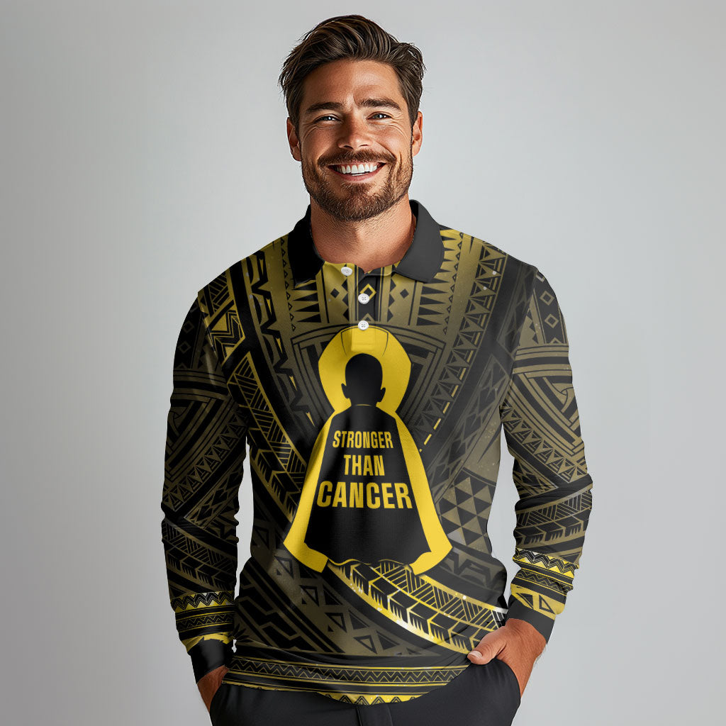 Personalised Polynesia Childhood Cancer Support Long Sleeve Polo Shirt You Are Stronger Than Cancer