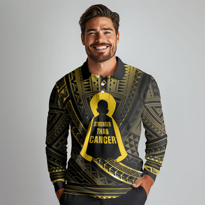 Personalised Polynesia Childhood Cancer Support Long Sleeve Polo Shirt You Are Stronger Than Cancer