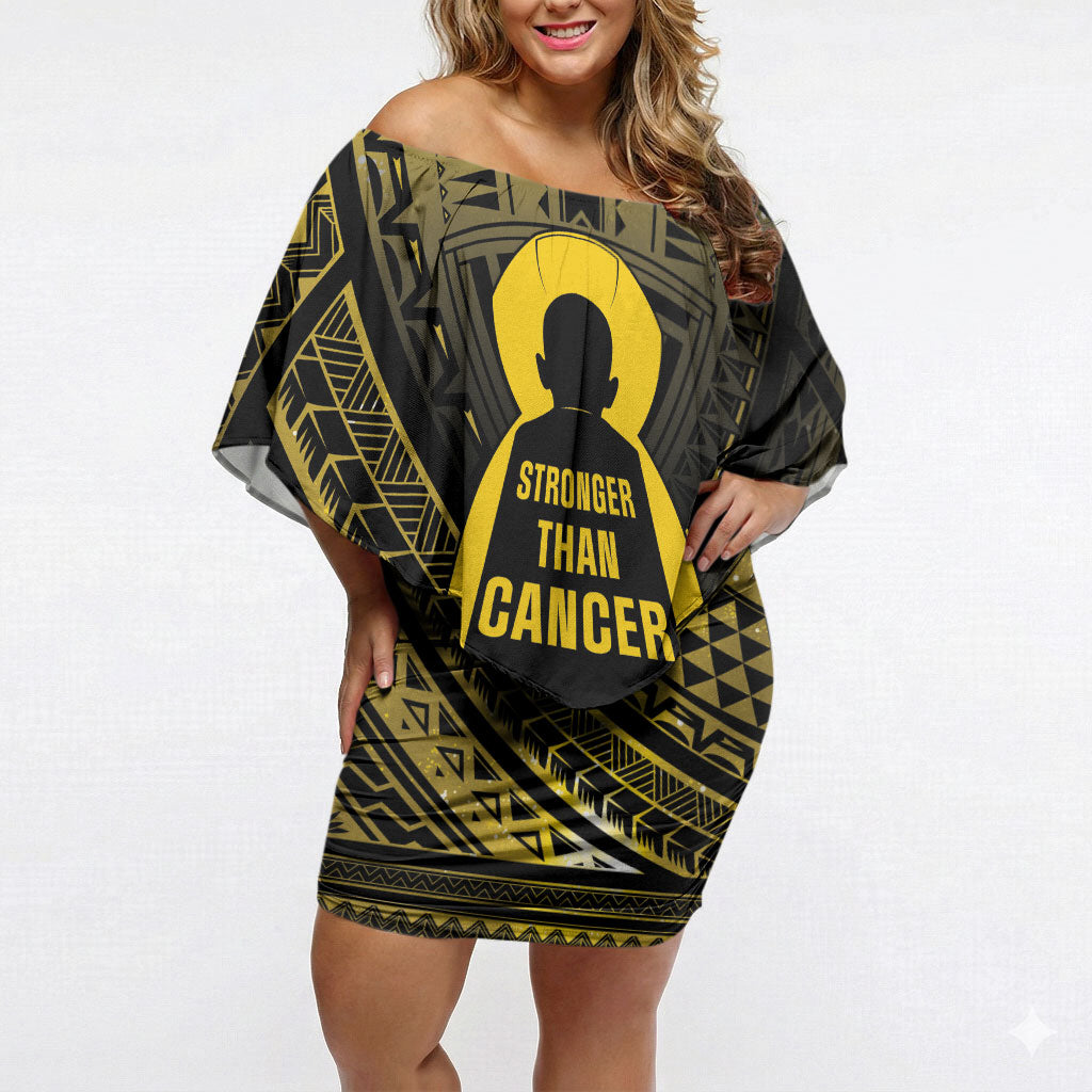 Personalised Polynesia Childhood Cancer Support Off Shoulder Short Dress You Are Stronger Than Cancer