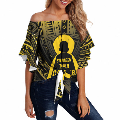 Personalised Polynesia Childhood Cancer Support Off Shoulder Wrap Waist Top You Are Stronger Than Cancer