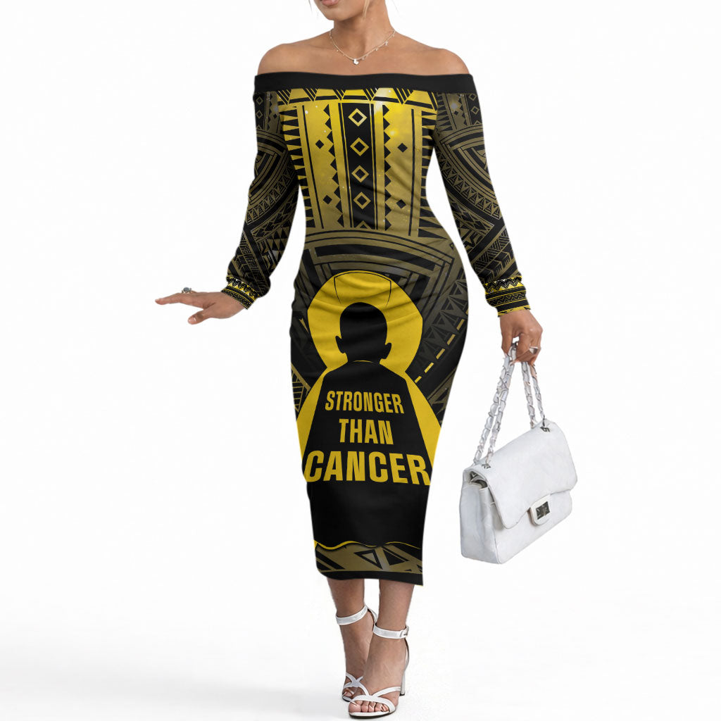 Personalised Polynesia Childhood Cancer Support Off The Shoulder Long Sleeve Dress You Are Stronger Than Cancer