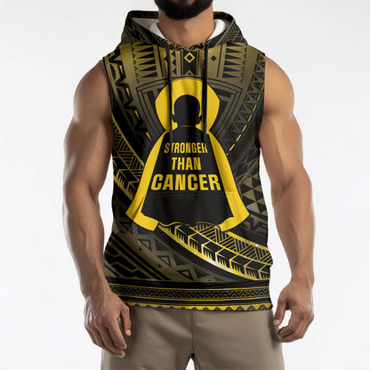 Personalised Polynesia Childhood Cancer Support Sleeveless Hoodie You Are Stronger Than Cancer