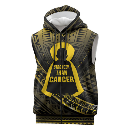 Personalised Polynesia Childhood Cancer Support Sleeveless Zip Hoodie You Are Stronger Than Cancer