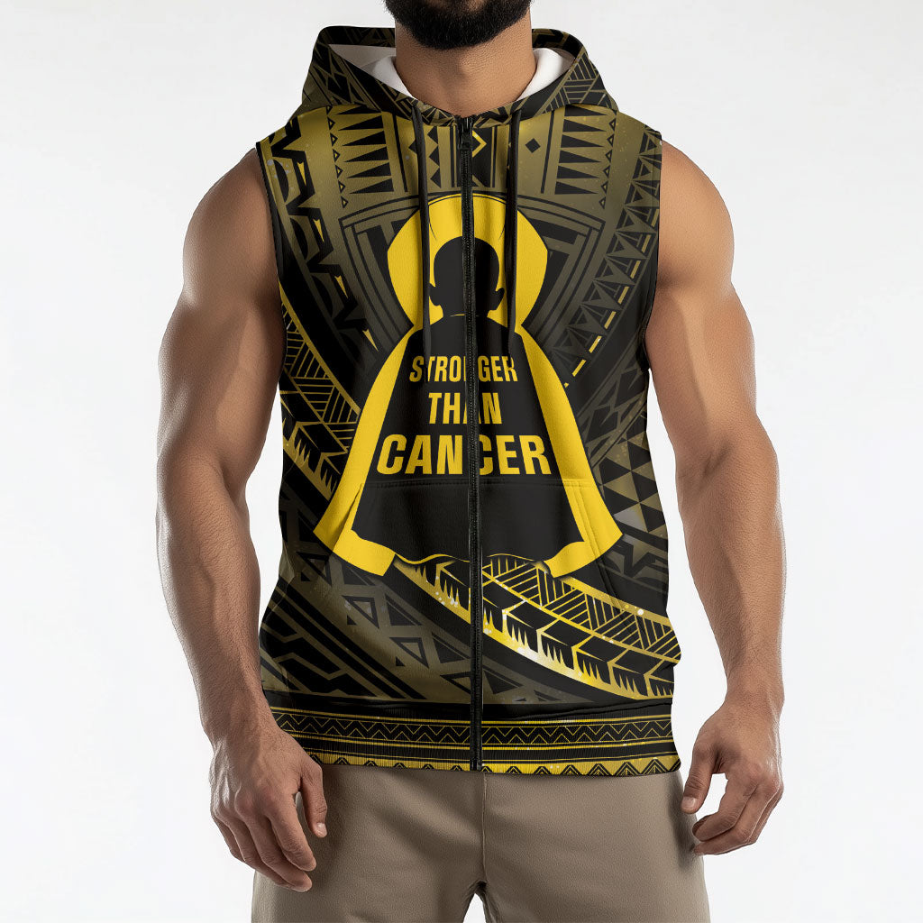 Personalised Polynesia Childhood Cancer Support Sleeveless Zip Hoodie You Are Stronger Than Cancer