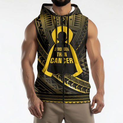 Personalised Polynesia Childhood Cancer Support Sleeveless Zip Hoodie You Are Stronger Than Cancer