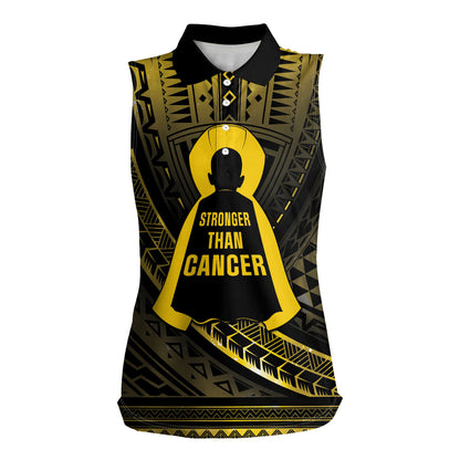 Personalised Polynesia Childhood Cancer Support Women Sleeveless Polo Shirt You Are Stronger Than Cancer