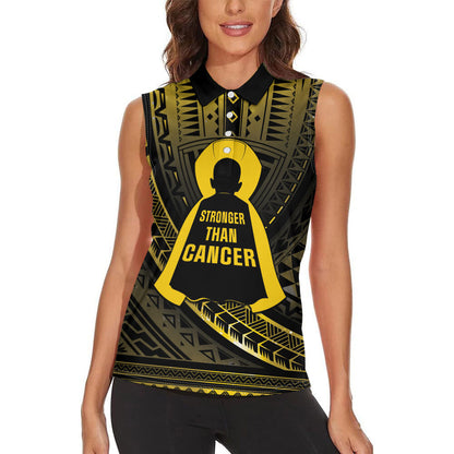 Personalised Polynesia Childhood Cancer Support Women Sleeveless Polo Shirt You Are Stronger Than Cancer