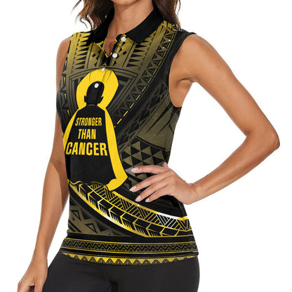 Personalised Polynesia Childhood Cancer Support Women Sleeveless Polo Shirt You Are Stronger Than Cancer