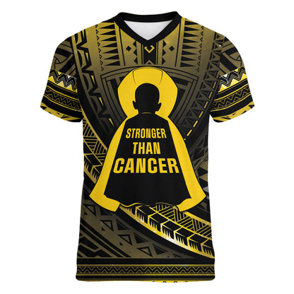 Personalised Polynesia Childhood Cancer Support Women V-Neck T-Shirt You Are Stronger Than Cancer