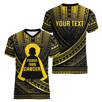 Personalised Polynesia Childhood Cancer Support Women V-Neck T-Shirt You Are Stronger Than Cancer
