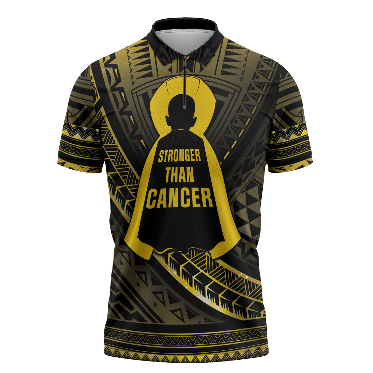 Personalised Polynesia Childhood Cancer Support Zipper Polo Shirt You Are Stronger Than Cancer