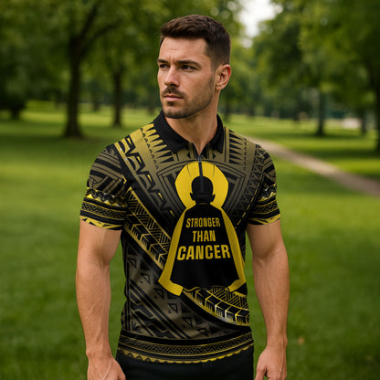 Personalised Polynesia Childhood Cancer Support Zipper Polo Shirt You Are Stronger Than Cancer