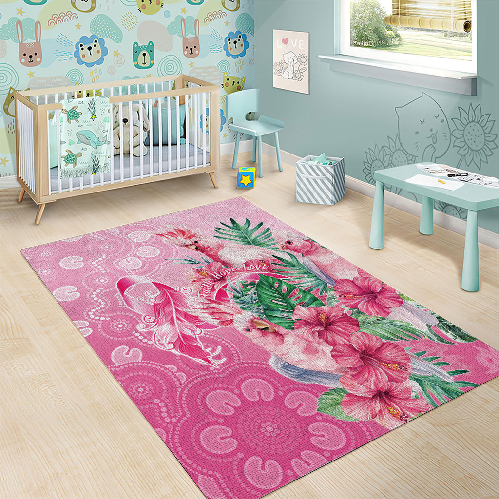 Australia Cockatoos Breast Cancer Area Rug Faith Hope Love