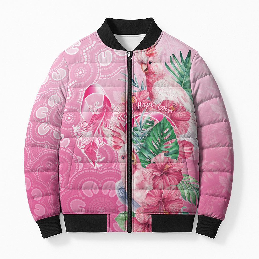 Australia Cockatoos Breast Cancer Bomber Puffer Jacket Faith Hope Love
