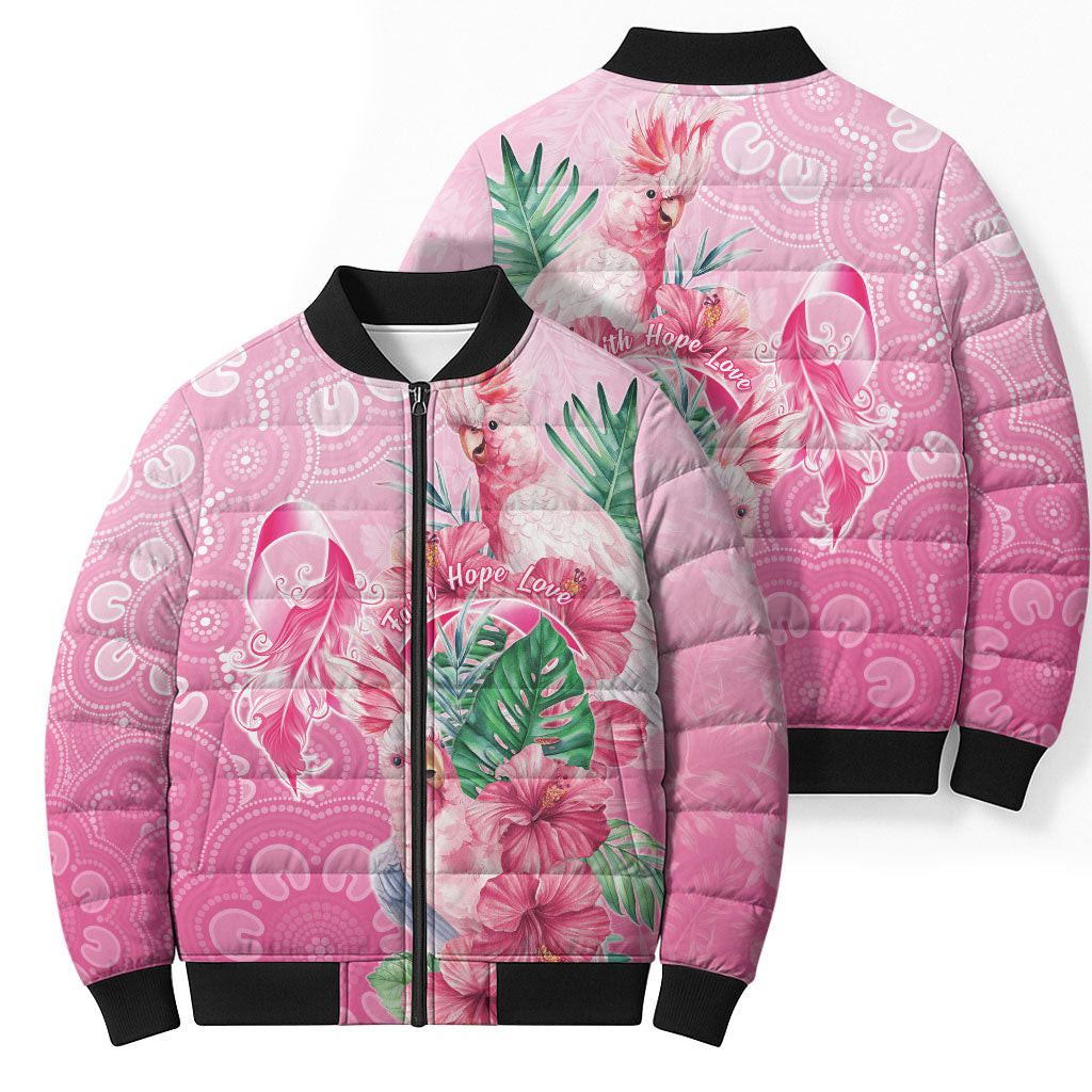 Australia Cockatoos Breast Cancer Bomber Puffer Jacket Faith Hope Love